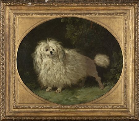 Jean-Jacques Bachelier "Ritratto di cane all'aperto" olio su tela in cornice coe