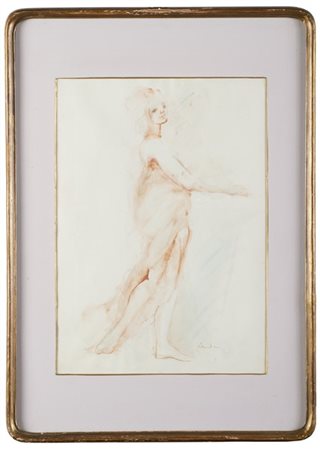 Leonor Fini "Figura in piedi" tecnica mista su carta (cm 50x35) firmato in bass