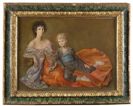 Leonor Fini "Ritratto di Valentina Cortese e di suo figlio" olio su tela (cm 65x