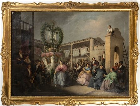 MANUEL CABRAL AGUADO-BEJARANO (Siviglia, 1827 - 1891) : Festa religiosa di paese, 1852