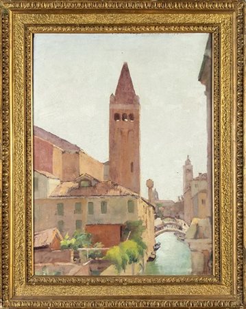 PRIMO POTENZA (Venezia, 1909 - 1983): Veduta di Venezia, Rio San Barnaba 