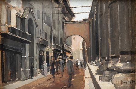 ANTONIO MORETTI (Milano, 1881 - Roma, 1965): Paesaggio urbano 