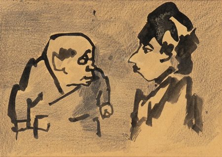 MINO MACCARI (Siena, 1898 - Roma, 1989): Piccolo disegno di due personaggi