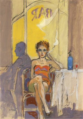 ALBERTO SUGHI (Cesena, 1928 - Bologna, 2012) : Donna al bar 