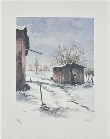 Giorgio Buffa PAESAGGIO INNEVATO litografia su carta, cm 49x34; es. 77/500 firma