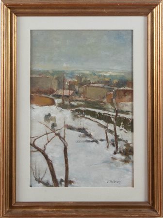 Giannino Baruzzi (Bologna XX secolo), “Paesaggio invernale”.