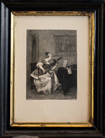 William Unger, Incisione dal dipinto di Gerard ter Borch 'La suonatrice di tiorba'
