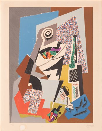 Gino Severini   (Cortona, 1883 - Parigi, 1966) 
Composizione 
litografia a colori cm 65x50 