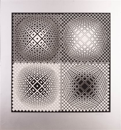 Victor Vasarely   (Pecs (Ungheria), 1906 - Parigi, 1997) 
Composizione 
Serigrafia 80x75 cm