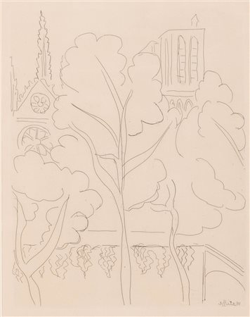 Henri Matisse   (Le Cateau-Cambrésis, 1869 - Nizza, 1954) 
 Tableau de Paris, Jardin 1927
Acquaforte cm 36x28 e cm 62x48