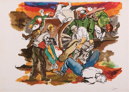 Renato Guttuso (Bagheria, 1911 - Roma, 1987) Deportati litografia a colori cm 50x70 e cm 54x74