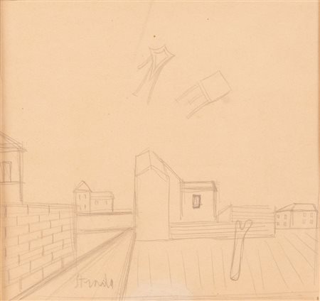Atanasio Soldati  (Parma, 1896 - Parma, 1953) 
Strada paesaggio 
Grafite su carta cm 24,5x23 e cm 47x49