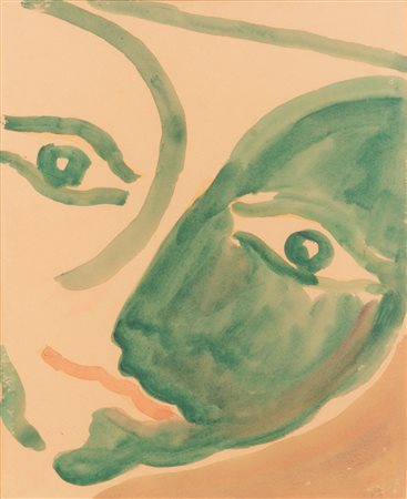 Virgilio Guidi  (Roma, 1891 - Venezia, 1984) 
Testa verde 
Acquarello su carta 48x39,5 cm