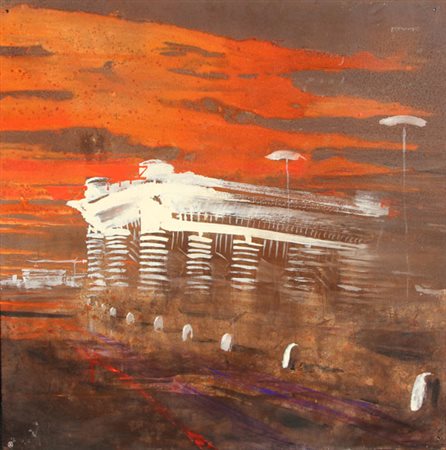 BUSCI Alessandro (1971) San Siro nebbia, 2003 smalto su ferro cm. 70 X 70...