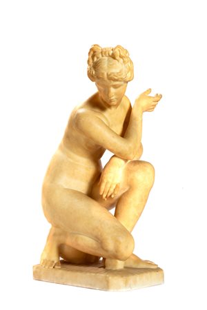 Scultura in alabastro raffigurante Venere accovacciata, secolo XIX