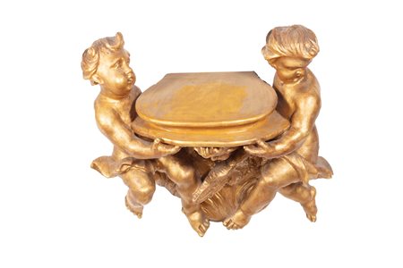 Mensola in legno dorato con putti e testa di cherubino, secoli XVII - XVIII