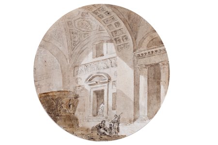 Scuola italiana, secolo XIX (1:Principale) - Capriccio architettonico con monumenti classici ed astanti in primo piano