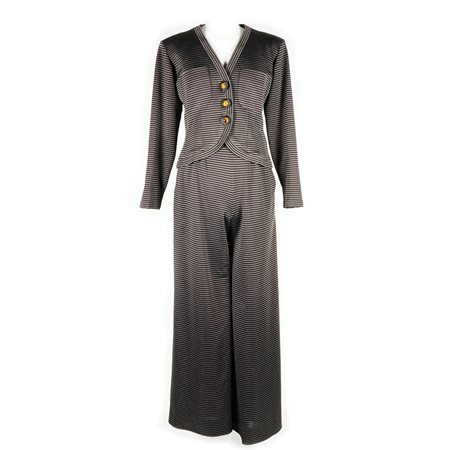 Yves Saint Laurent tailleur in maglina a righe marroni e bianche composto da...