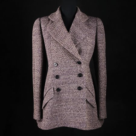 Alexander McQueen giaccone in tweed beige/viola, tg. 42 (nuovo con cartellino)