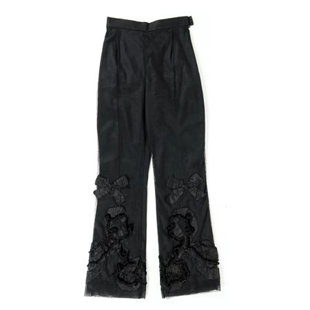 Christian Lacroix pantalone di raso e tulle nero con alte applicazioni di...