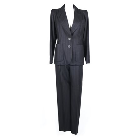 Yves Saint Laurent tailleur in gessato nero composto da giacca e pantalone