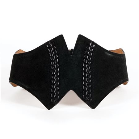 Alaïa alta cintura in suede e pelle nera, mis. 75