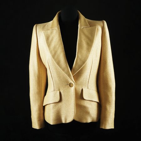 Yves Saint Laurent blazer in tessuto semilucido fondo giallo paglierino