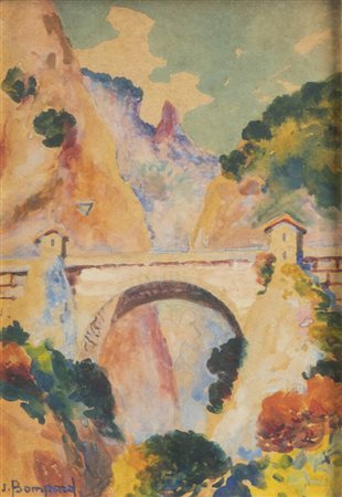 JEAN BOMPARD<BR>Rodez (Francia) 1857 - 1936 Parigi<BR>"Demarcation de la frontiere; le Pont St. Louis-Frontiere, France-Italie-Menton" 1929