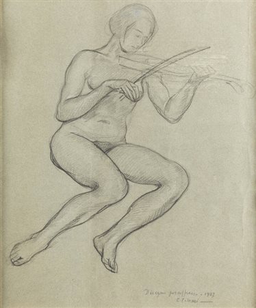 ESO PELUZZI<BR>Cairo Montenotte (SV) 1894 - 1985<BR>"Disegno per affresco-(Violinista nuda)" 1927