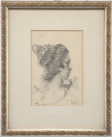 Pompeo Mariani "Profilo femminile" Bordighera 1898, disegno a matita su carta (c