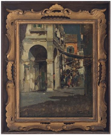 Felice Giordano "Portici a Napoli" olio su cartone telato (cm 43x35) Firmato in