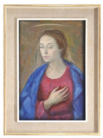 Giuseppe Sannicolò "Madonna" olio su tela (cm 50x40) Firmato in basso a destra,