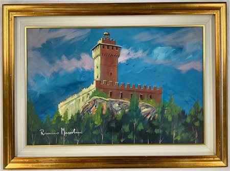 Romano Mussolini "Rocca delle camminate" olio su tela (cm 40x60) firmato in bass