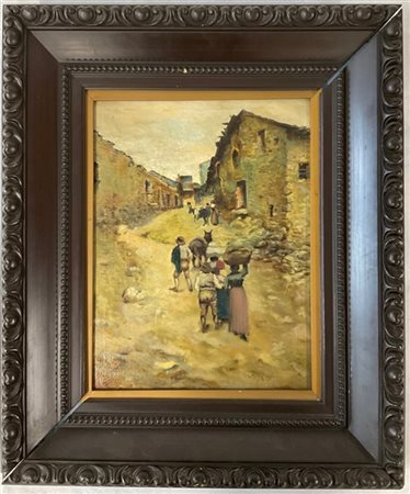 F. Lojacono "Strada di paese" olio su cartone telato (cm 41x31) firmato in basso