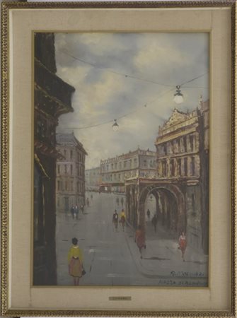 R. Molinari "Piazza Scala, Milano" olio su tela (cm 70x50) firmato e titolato in