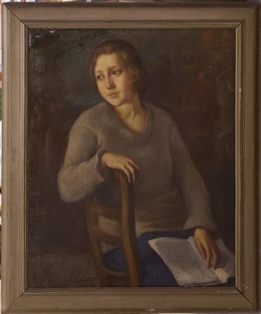 Pietro Brugnetti "Ritratto di donna seduta" 1929, olio su tela (cm 85x73) Firmat