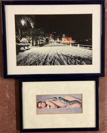 Lotto composto da una fotografia raffigurante paesaggio innevato (cm 19x29) e u