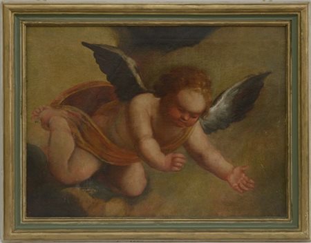 Ignoto, antico dipinto raffigurante "Putto", frammento ad olio su tela (cm 60x8