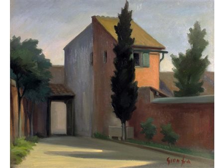 Ortensio Gionfra (Vignanello 1918-2002) Casa del Custone (Roma) Olio su tela...