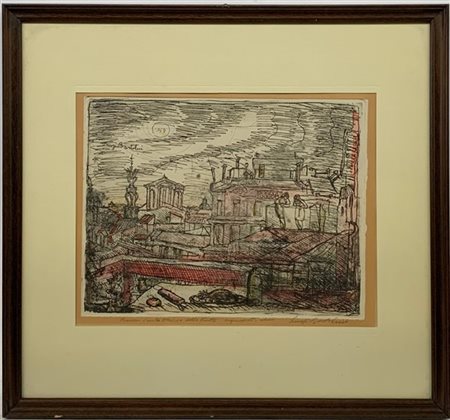 Luigi Bartolini "Roma, Sant'Andrea delle Fratte" 1948
acquaforte a colori
lastra