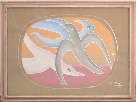 Giuseppe Viviani "Uccelli con cielo giallo" 1962
gouache su carta
cm 56x76
firma