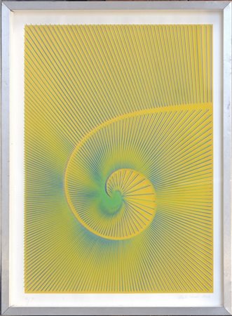 Alberto Biasi "Spirale gialla" 1973
doppia serigrafia su carta e plexiglass
cm 7