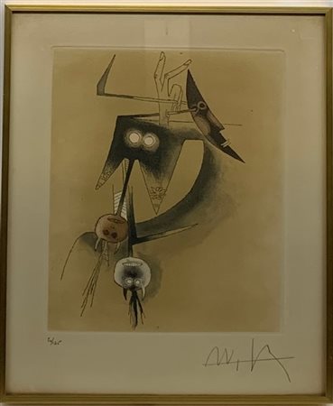 Wilfredo Lam "Senza titolo" 
acquaforte e acquatinta a colori stampata su carta