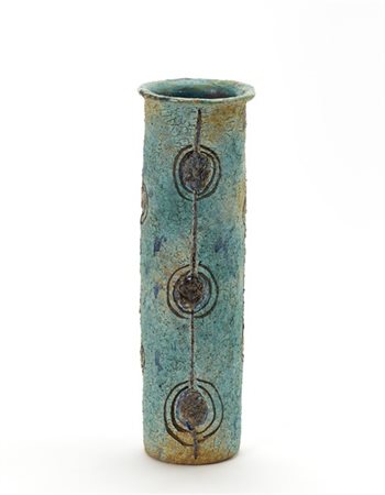 Riccardo Gatti Vaso in ceramica a corpo cilindrico smaltato in verde acqua, blu