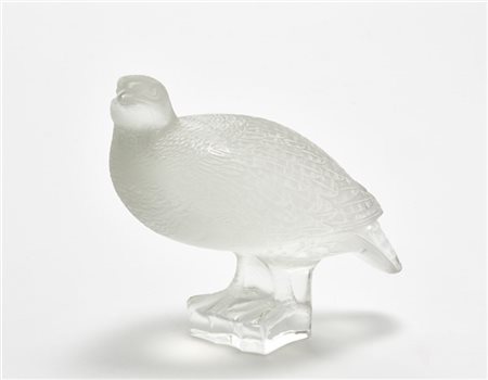 René Lalique Scultura raffigurante un uccello in vetro soffiato in stampo traspa