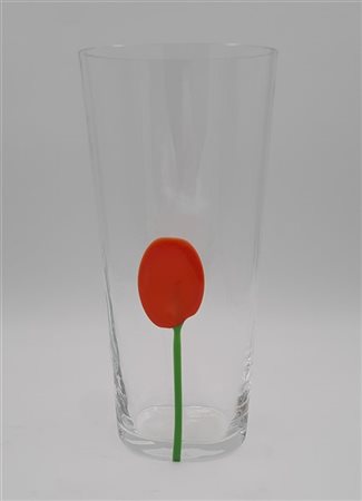 Carlo Moretti Vaso in vetro trasparente incolore decorato con un tulipano in pas