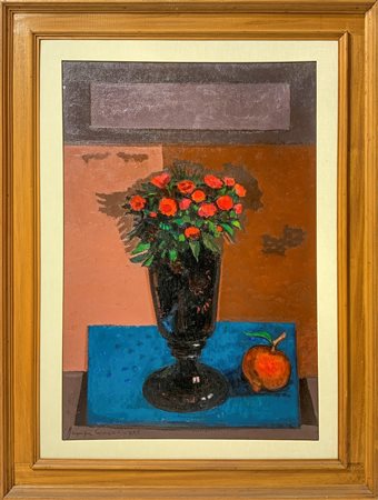 Guzzi, Peppe (Genova 1902-Roma 1982)  - Natura morta e fiori con vaso, 1977