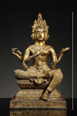  Arte Sud-Est Asiatico - Figura di Phra Phrom in bronzo dorato
Thailandia, Rattanakosin (1782-1932) XVIII secolo.