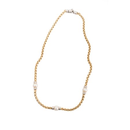 COLLANA in oro 18 KT con perle giapponesi e zaffiro