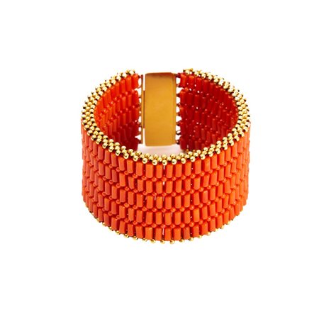 BRACCIALE in oro giallo 18 KT in corallo rosso tessito